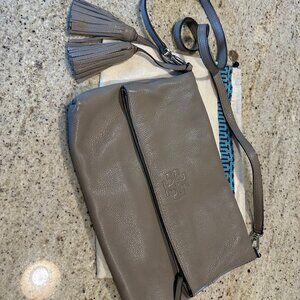 Tory Burch Thea Fold-Over Messenger Bag, taupe leather